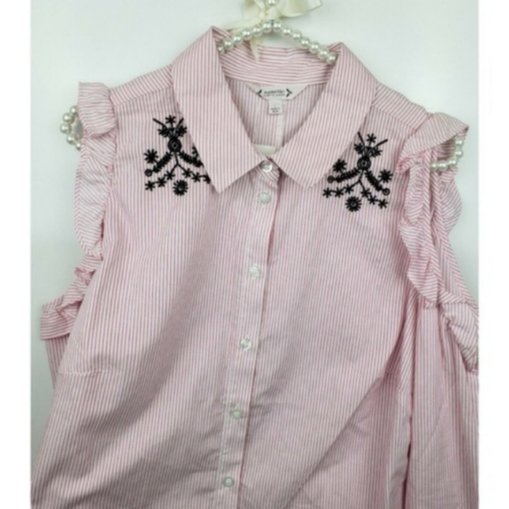Nanette Lepore Open Shoulder Striped Blouse - Picture 2 of 5